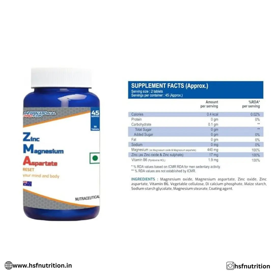 International Protein ZMA (Zinc Magnesium Aspartate) - 90 Tabs - Hold Strong Fitness & Nutrition