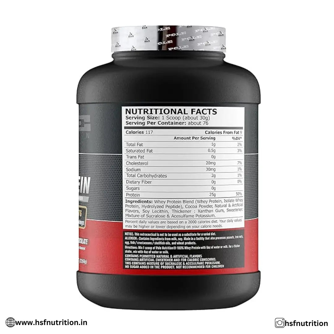 Pole Nutrition 100% Whey Protein - 2.27kg, 76 Servings, 25gm Protein - Hold Strong Fitness & Nutrition