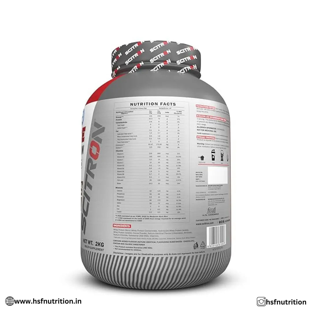 Scitron Advance Whey - 2KG, Milk Chocolate, 57 Servings | 25.5G Protein, 5g BCAA - Hold Strong Fitness & Nutrition