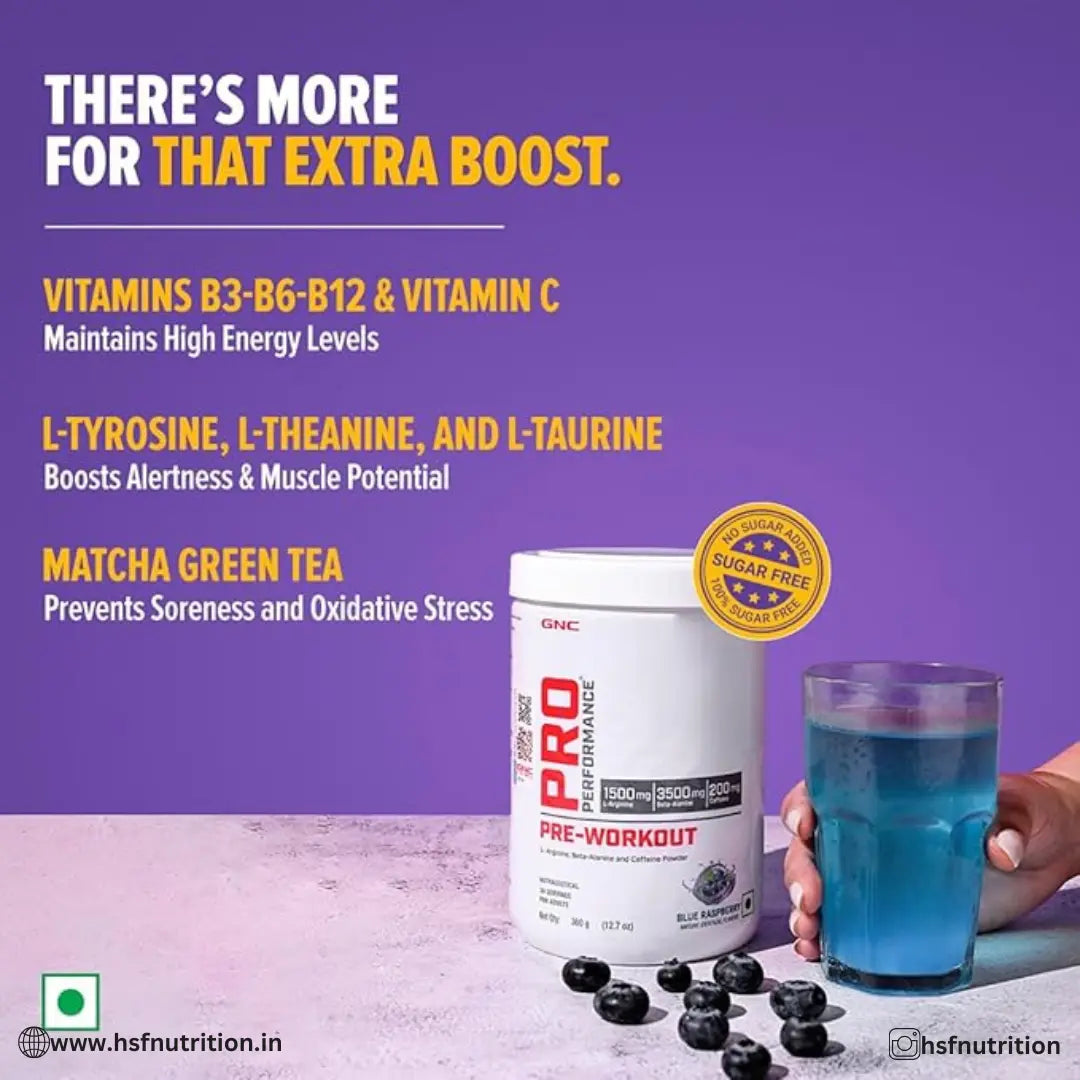 GNC Pro Performance PreWorkout - 360 gm, 30 Servings, Blue Raspberry - Hold Strong Fitness & Nutrition
