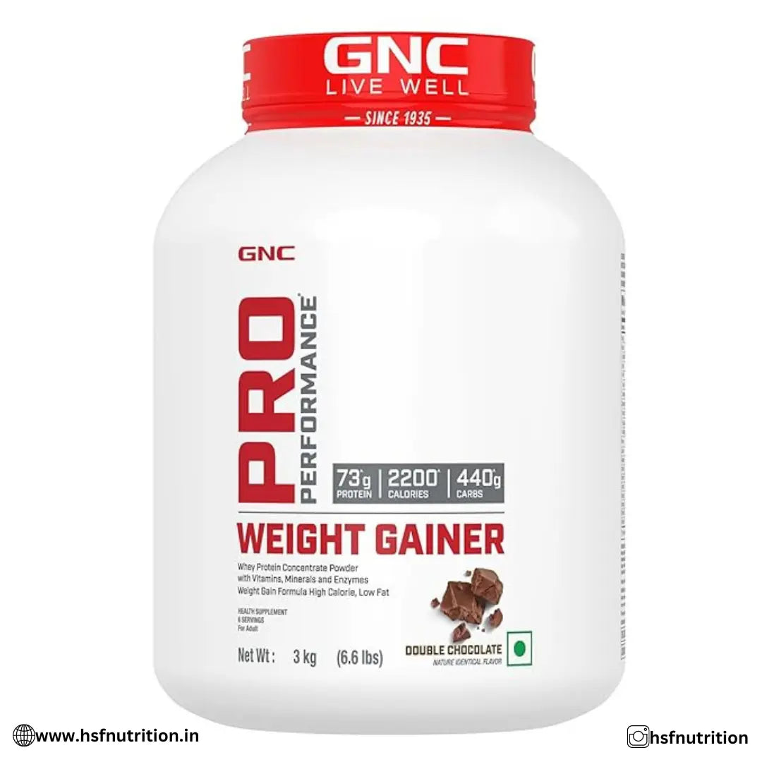 GNC Pro Performance Weight Gainer - 3 Kg, Double Chocolate | 73g Protein, 440g Carbs, 2200 Cal - Hold Strong Fitness & Nutrition