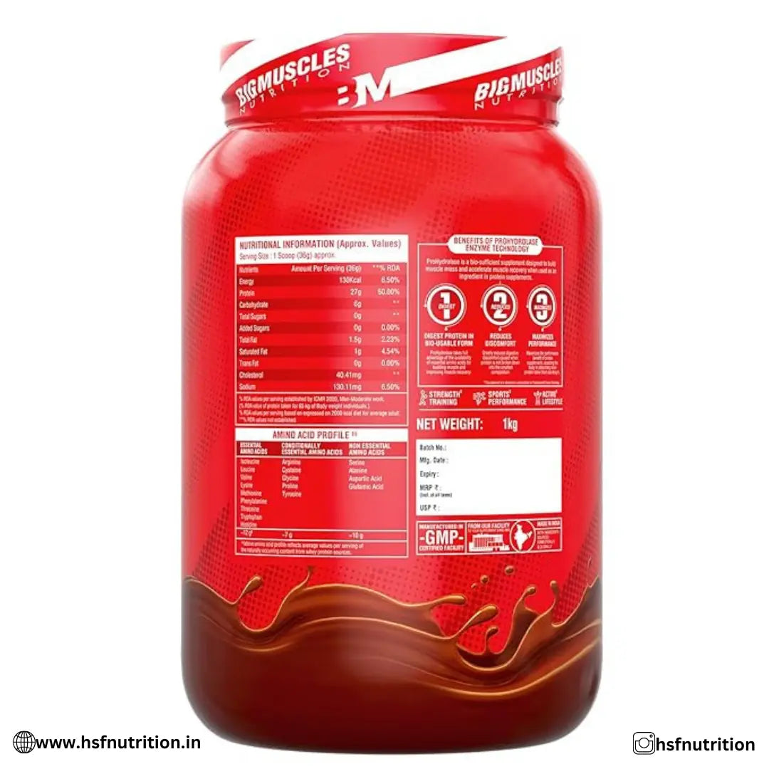 Bigmuscles Nutrition Nitric Whey protein - 1kg, 27g Isolate Whey Protein, Rich Chocolate - Hold Strong Fitness & Nutrition