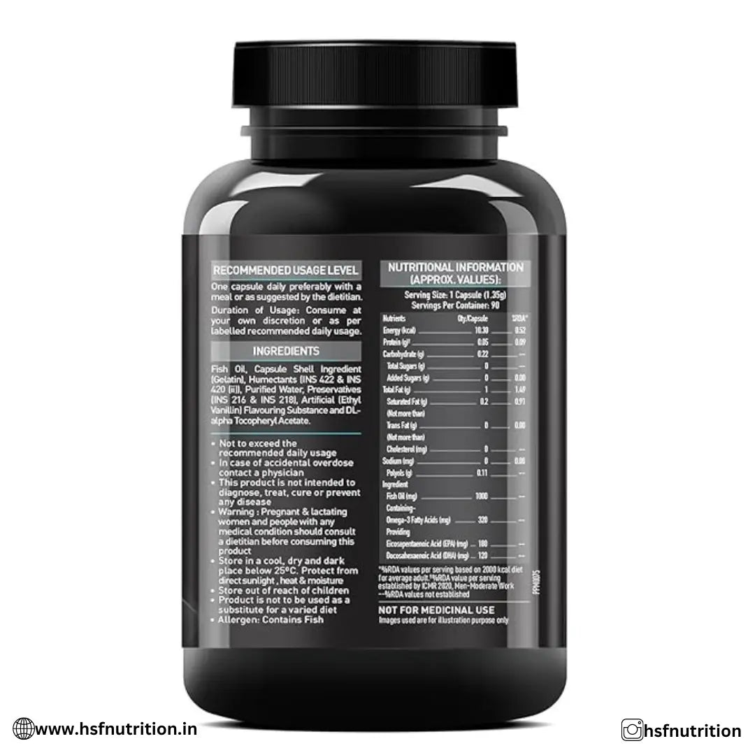 MuscleBlaze MB Omega 3 Fish Oil - 90 Capsules | 1000mg Omega 3 with 180mg EPA & 120mg DHA - Hold Strong Fitness & Nutrition