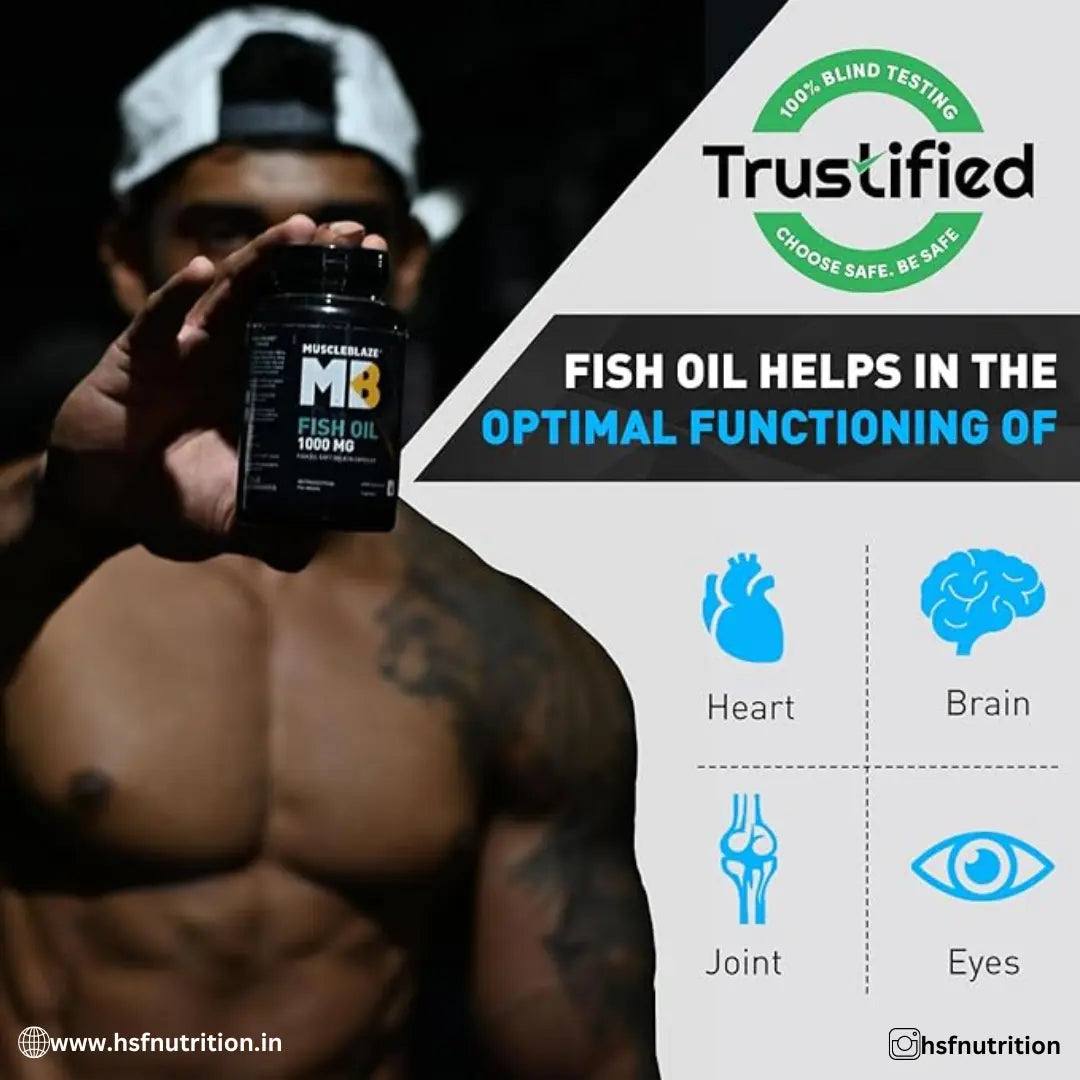 MuscleBlaze MB Omega 3 Fish Oil - 90 Capsules | 1000mg Omega 3 with 180mg EPA & 120mg DHA - Hold Strong Fitness & Nutrition