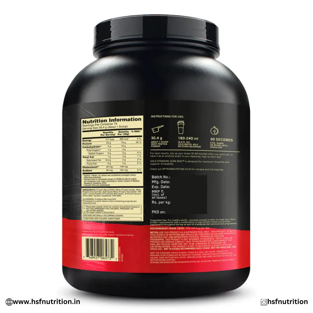 Optimum Nutrition ON Gold Standard 100% Whey Protein - 2.27 Kg, 74 Serving, Double Rich Chocolate OPTIMUM NUTRITION