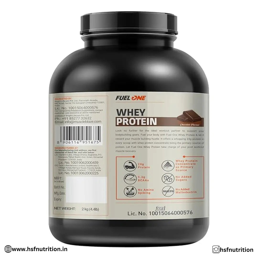 MuscleBlaze MB Fuel One Whey Protein - 2kg, Chocolate, 24g Protein - Hold Strong Fitness & Nutrition