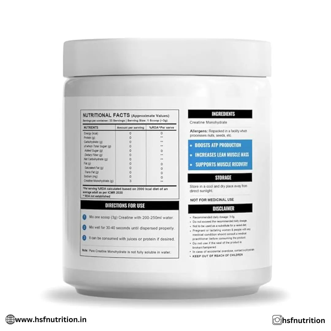 Wellcore - Pure Micronised Creatine Monohydrate Powder - 250gm, 83 Sevings, Unflavoured - Hold Strong Fitness & Nutrition