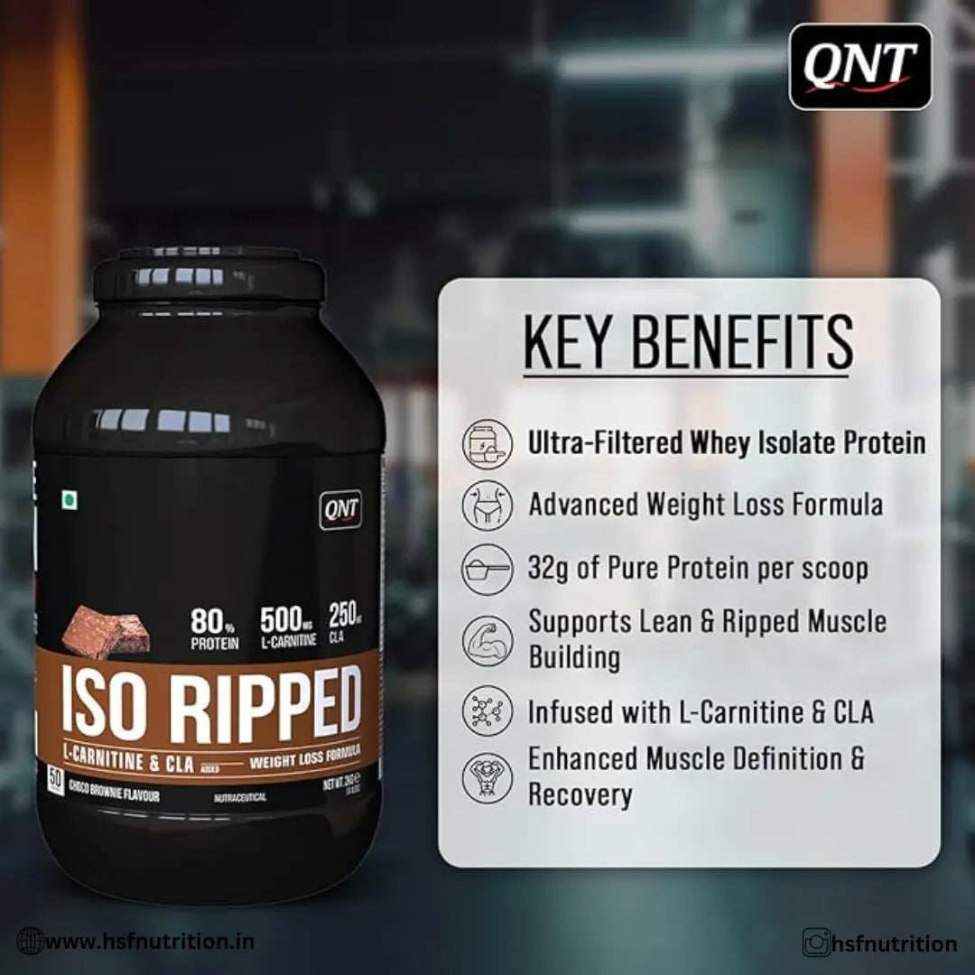 QNT ISO Ripped Whey Protein Isolate - 2kg, Kesar Malai Kulfi | 32g Pure Whey Isolate per Serving With L-Carnitine & CLA - Hold Strong Fitness & Nutrition