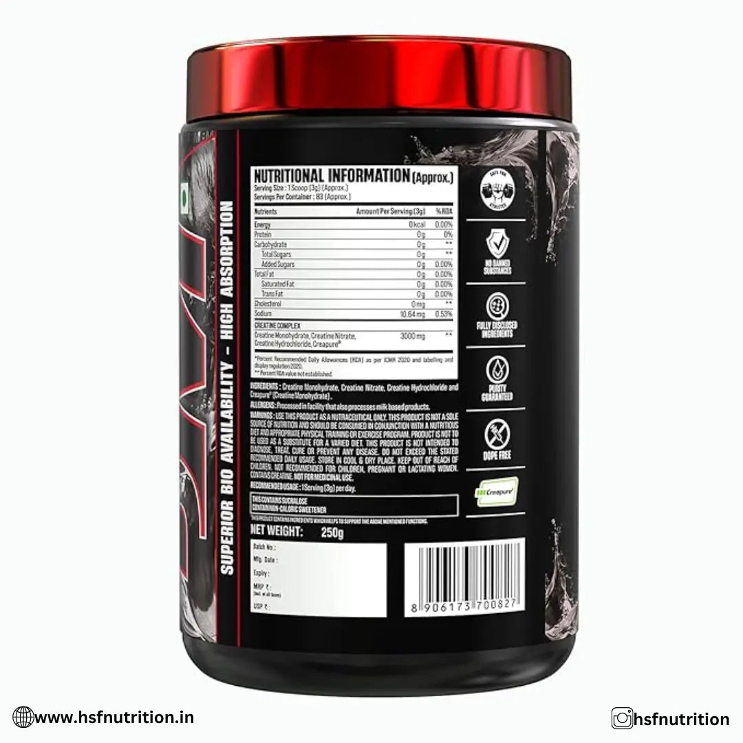 Bigmuscles Nutrition Creagen Powder - 83 Servings, 250gm, Unflavored - Hold Strong Fitness & Nutrition
