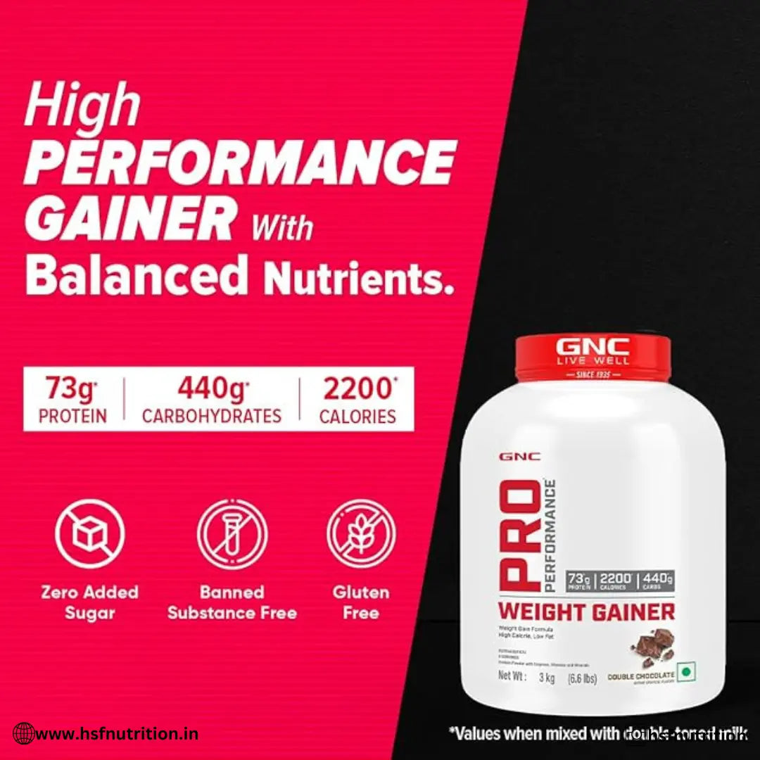 GNC Pro Performance Weight Gainer - 3 Kg, Double Chocolate | 73g Protein, 440g Carbs, 2200 Cal - Hold Strong Fitness & Nutrition