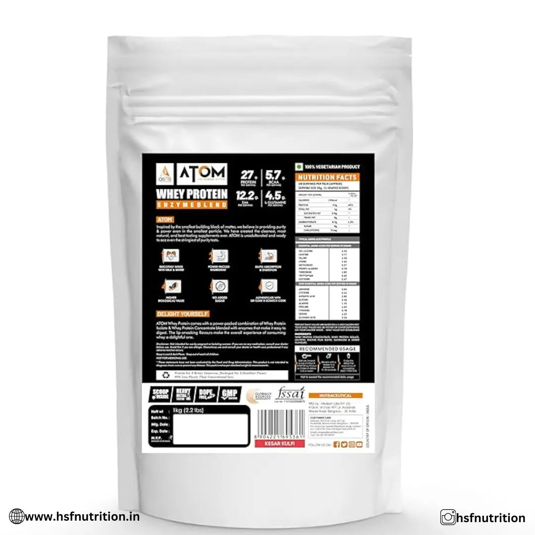 ASITIS ATOM Whey Protein - 1kg, 27gm Protein - Hold Strong Fitness & Nutrition