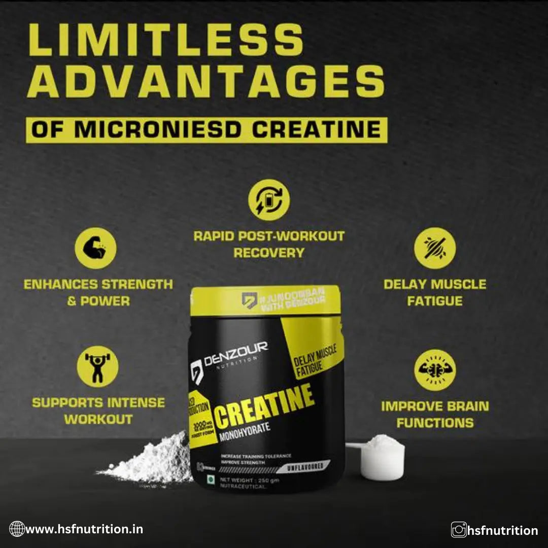 Denzour Nutrition Creatine Monohydrate - 250gm, 83 Serving, Unflavoured - Hold Strong Fitness & Nutrition