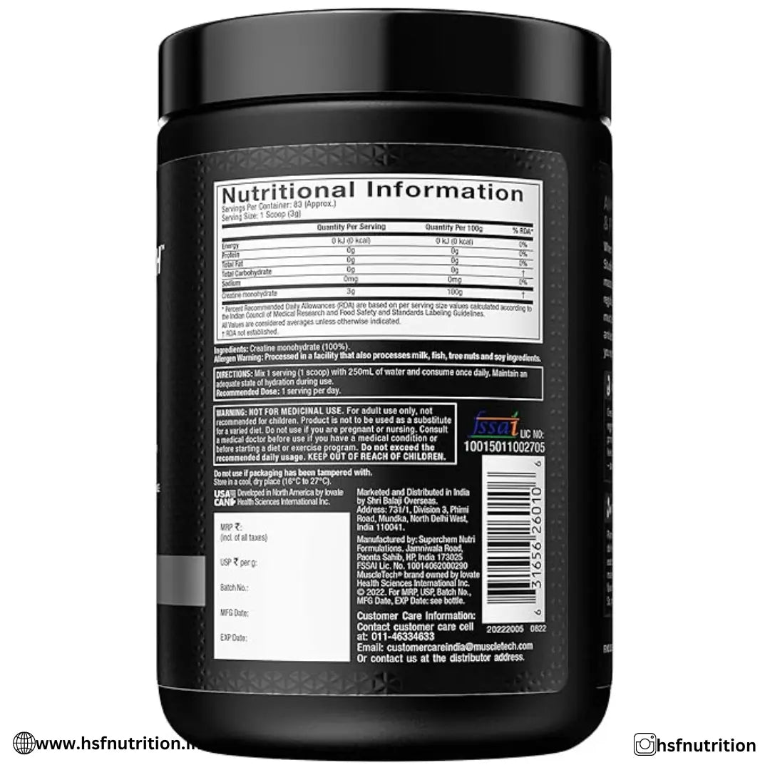 MuscleTech Platinum 100% Creatine Powder - 250gm, 83 Serving, Unflavoured - Hold Strong Fitness & Nutrition