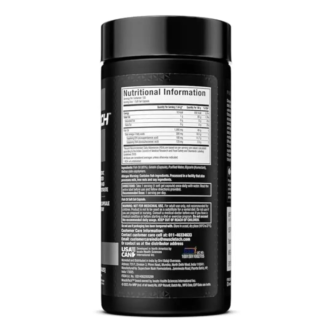 MuscleTech Platinum 100% Fish Oil For Men And Women - 100 Softgel, 1000Mg Omega 3 With 180 Mg Epa & 120 Mg Dha for Heart, Joints & Brain Health - Hold Strong Fitness & Nutrition