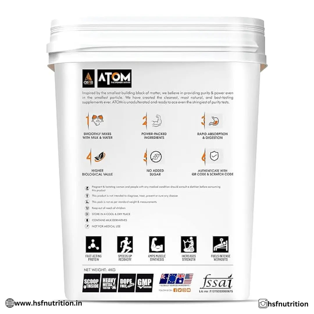ASITIS ATOM Whey Protein - 4kg, 27g protein - Hold Strong Fitness & Nutrition
