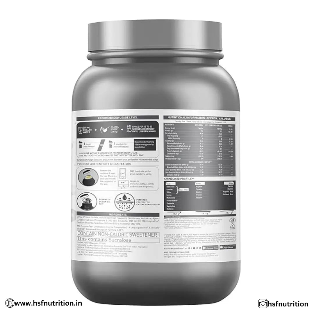 MuscleBlaze MB Biozyme Iso-zero, Low Carb, 100% Pure Whey Protein Isolate - 1kg, 27g, Cookies Cream - Hold Strong Fitness & Nutrition