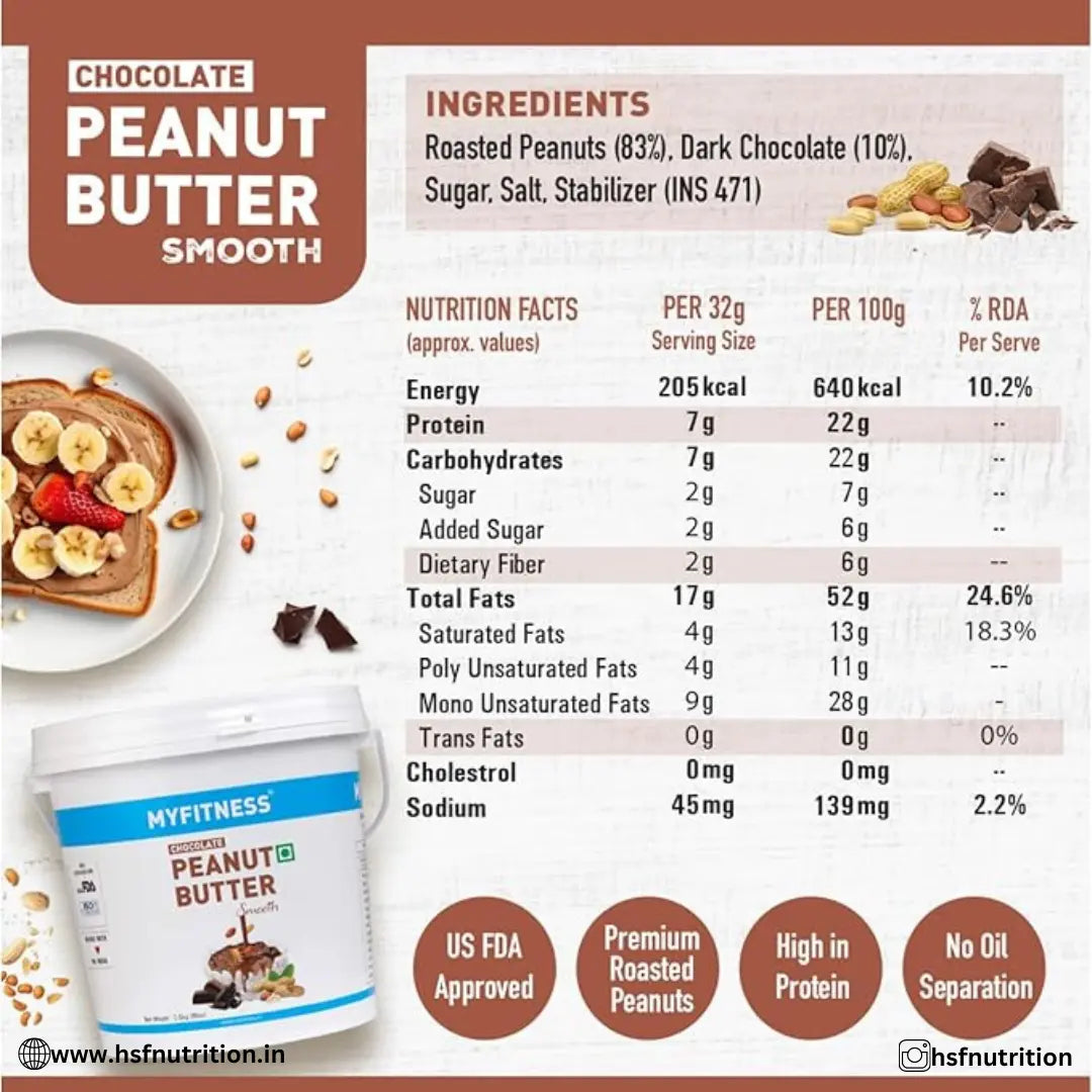 MYFITNESS Chocolate Peanut Butter Smooth - 2.5 kg, 22g Protein, Dark Chocolate - Hold Strong Fitness & Nutrition