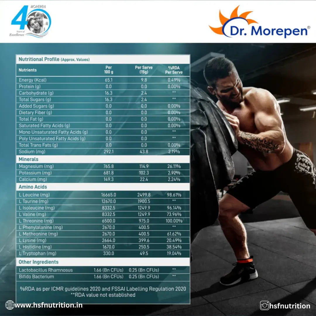 Dr. Morepen Muscle food EAA+BCAA - 30 Serving, Fruit Punch - Hold Strong Fitness & Nutrition