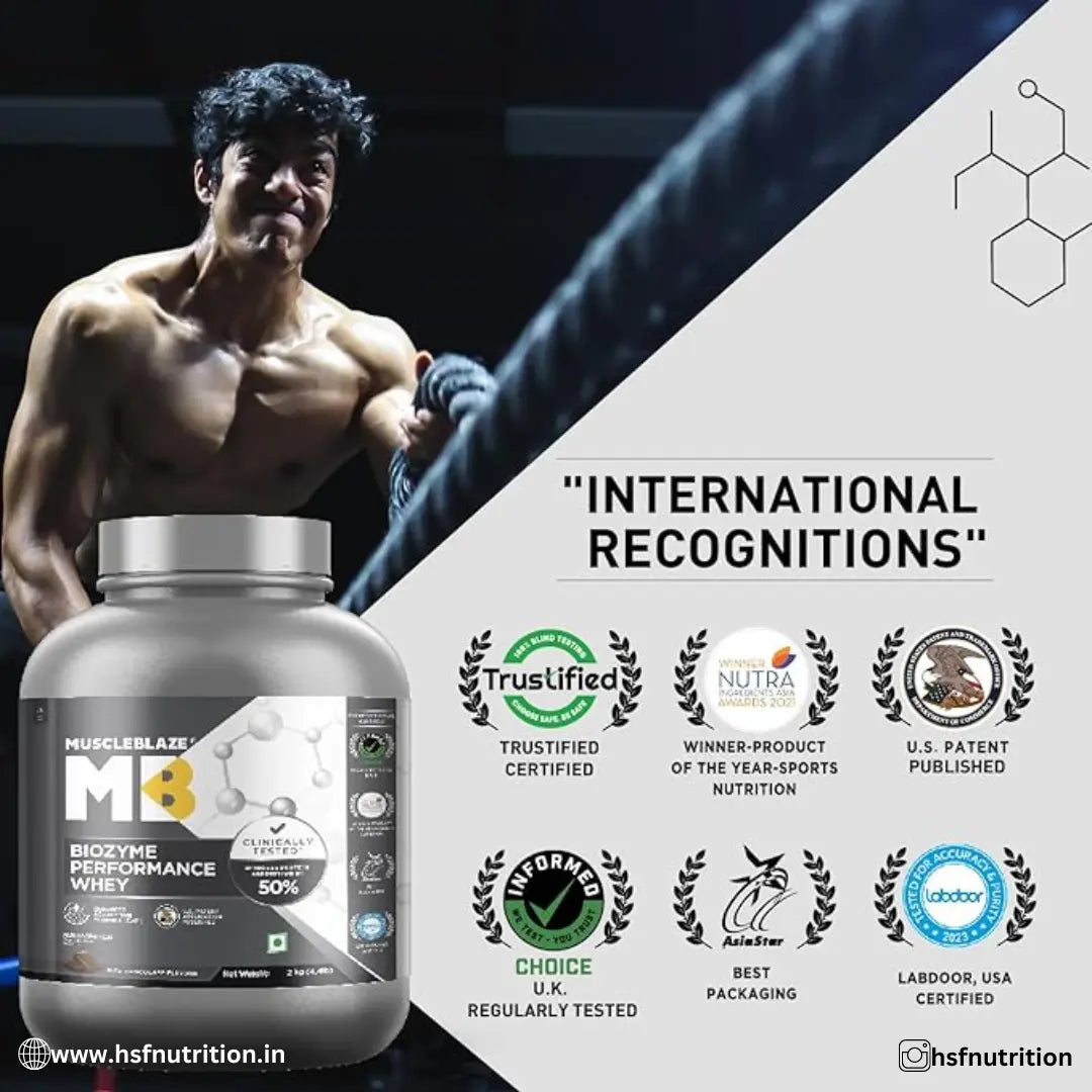 MuscleBlaze MB Biozyme Performance Whey Protein - 2kg, Rich Chocolate | 25 G Protein, 11.8 G Eaa & 5.5 G Bcaa Per Scoop - Hold Strong Fitness & Nutrition