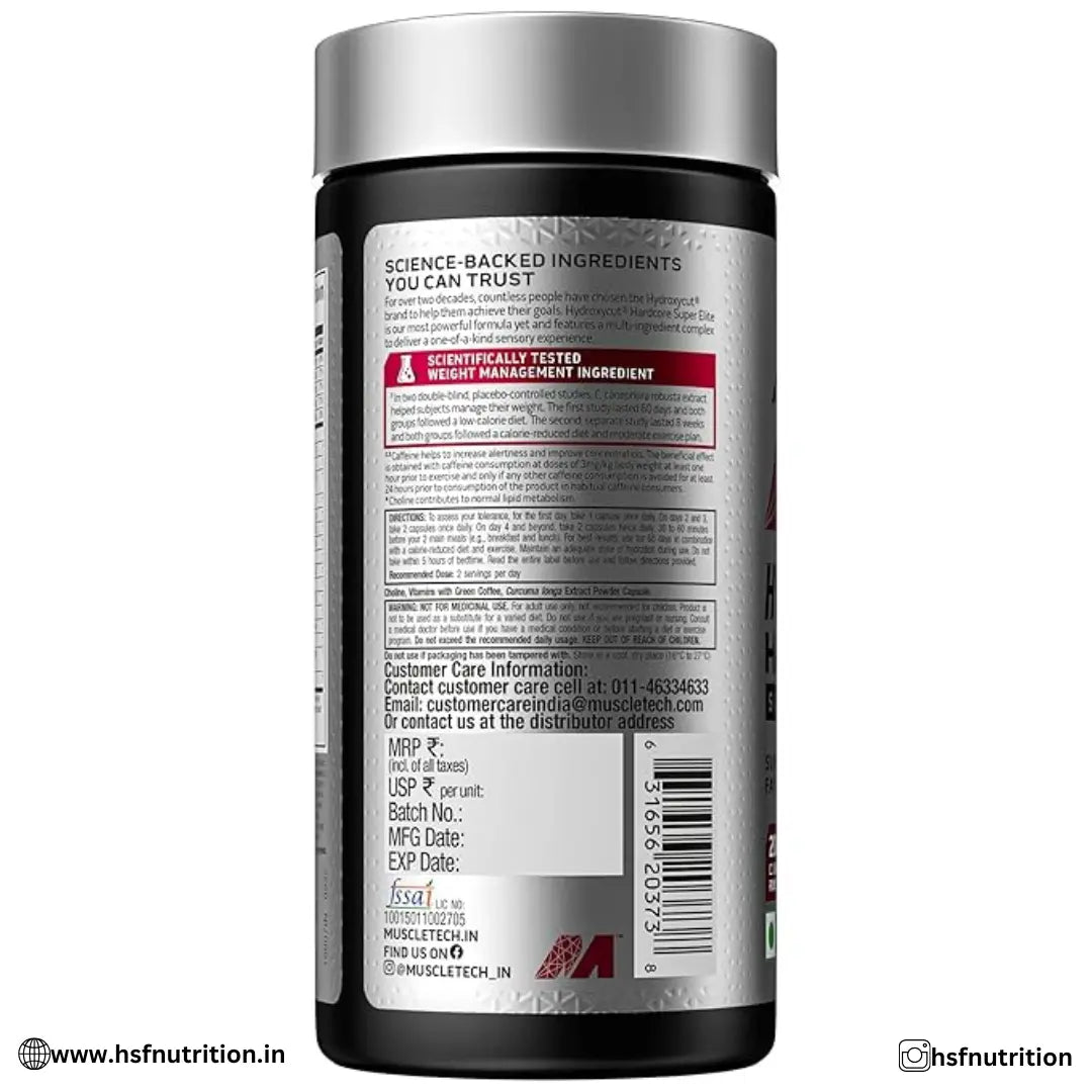 MuscleTech Hydroxycut Hardcore, Super Elite, Supports Fat Metabolism - 100 Capsules - Hold Strong Fitness & Nutrition