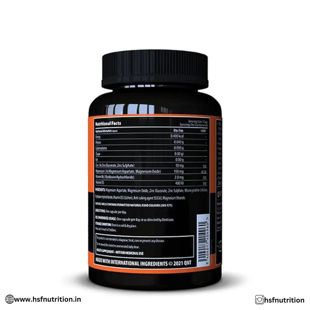 QNT ZMA (Zinc Magnesium Aspartate) with Vitamin B6 & D3 | Boosts Immunity | Ideal Supplement for Men & Women - 60 Tablets - Hold Strong Fitness & Nutrition