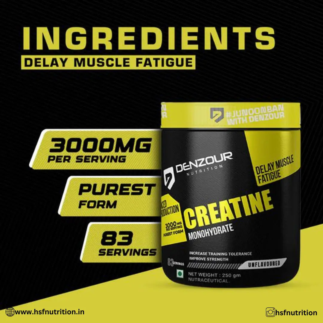 Denzour Nutrition Creatine Monohydrate - 250gm, 83 Serving, Unflavoured - Hold Strong Fitness & Nutrition