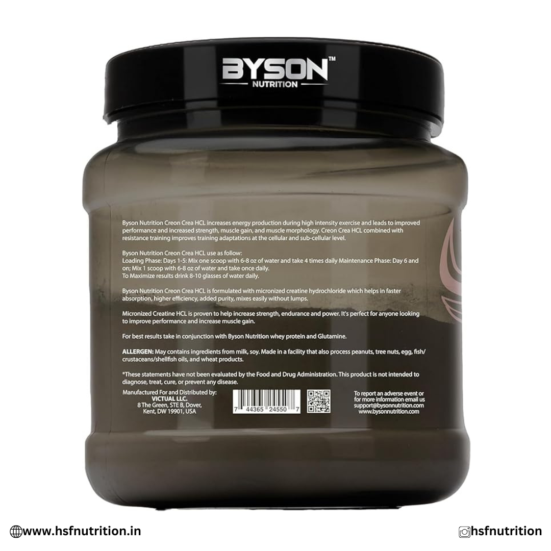 Byson Nutrition Creon CREA HCL - 250g, 83 Serving, Unflavored | Creatine HCL | USA Bigmuscles Nutrition