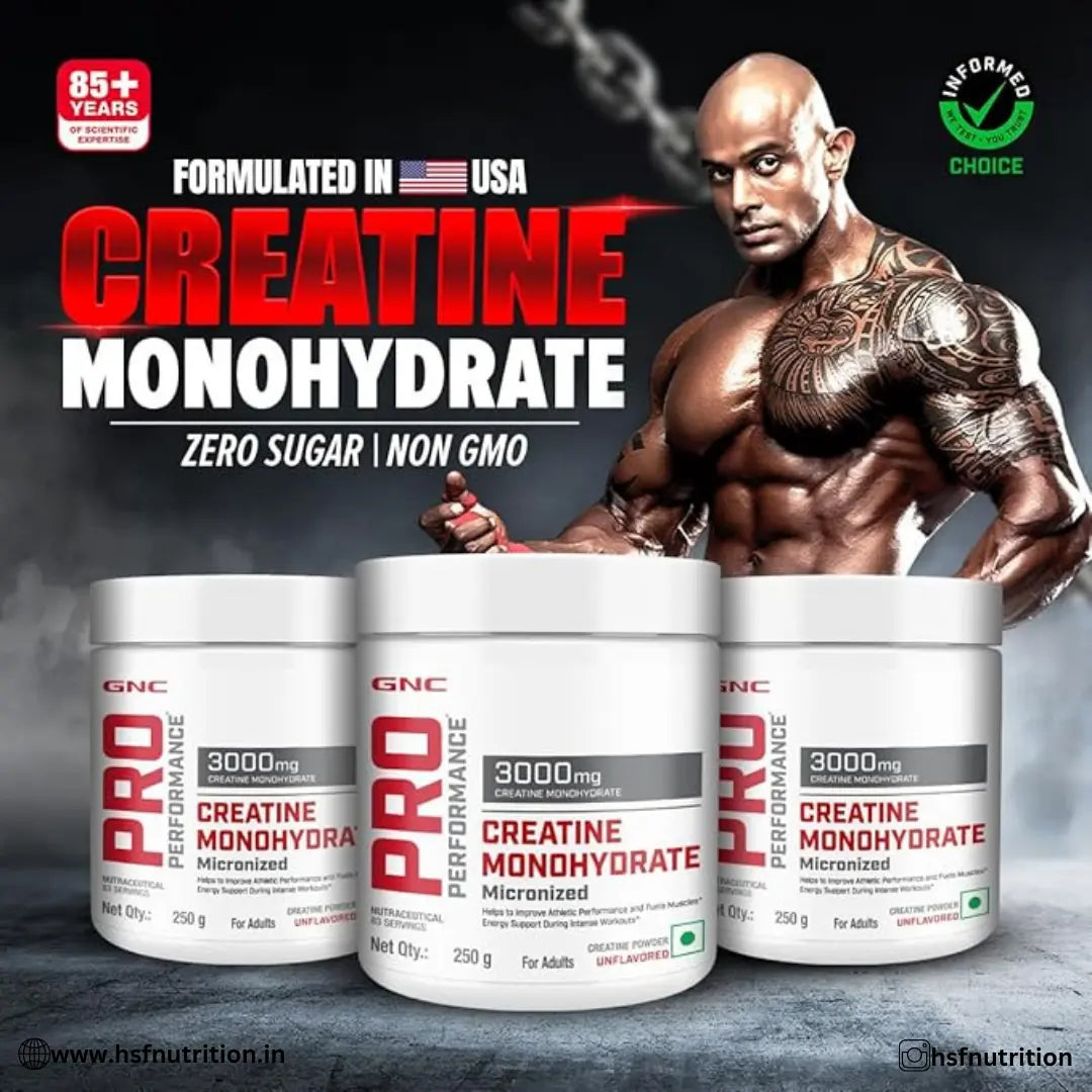 GNC Pro Performance Pure Micronized Creatine Monohydrate - 250 gm, 83 Serving, Unflavoured - Hold Strong Fitness & Nutrition