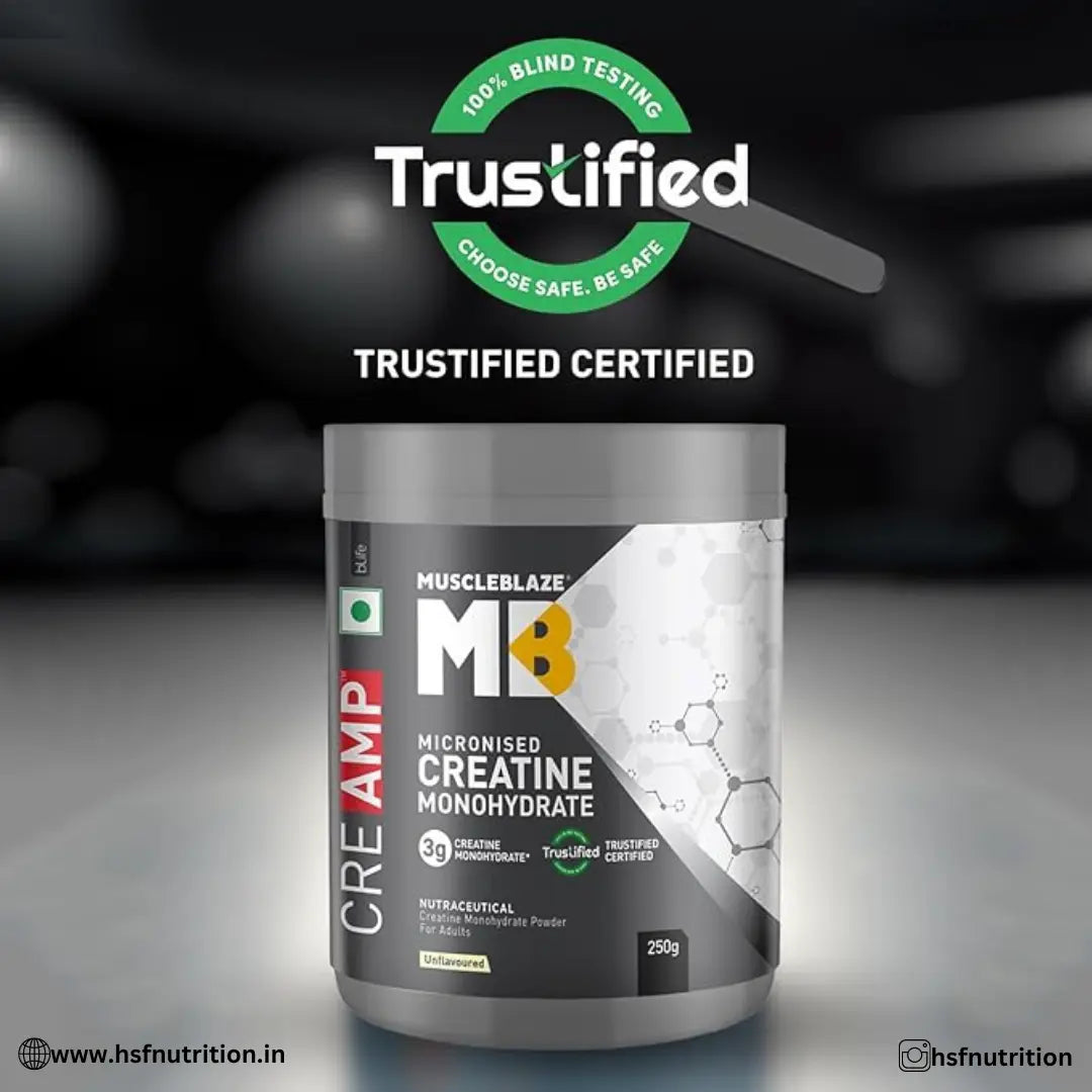 MuscleBlaze MB Creatine Monohydrate CreAMP - 80 Servings, 250g, Unflavoured - Hold Strong Fitness & Nutrition