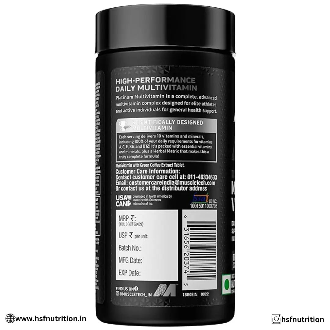 MuscleTech Platinum Multivitamin -  60 Tablets | Vitamin C for Immune Support, 18 Vitamins & Minerals - Hold Strong Fitness & Nutrition