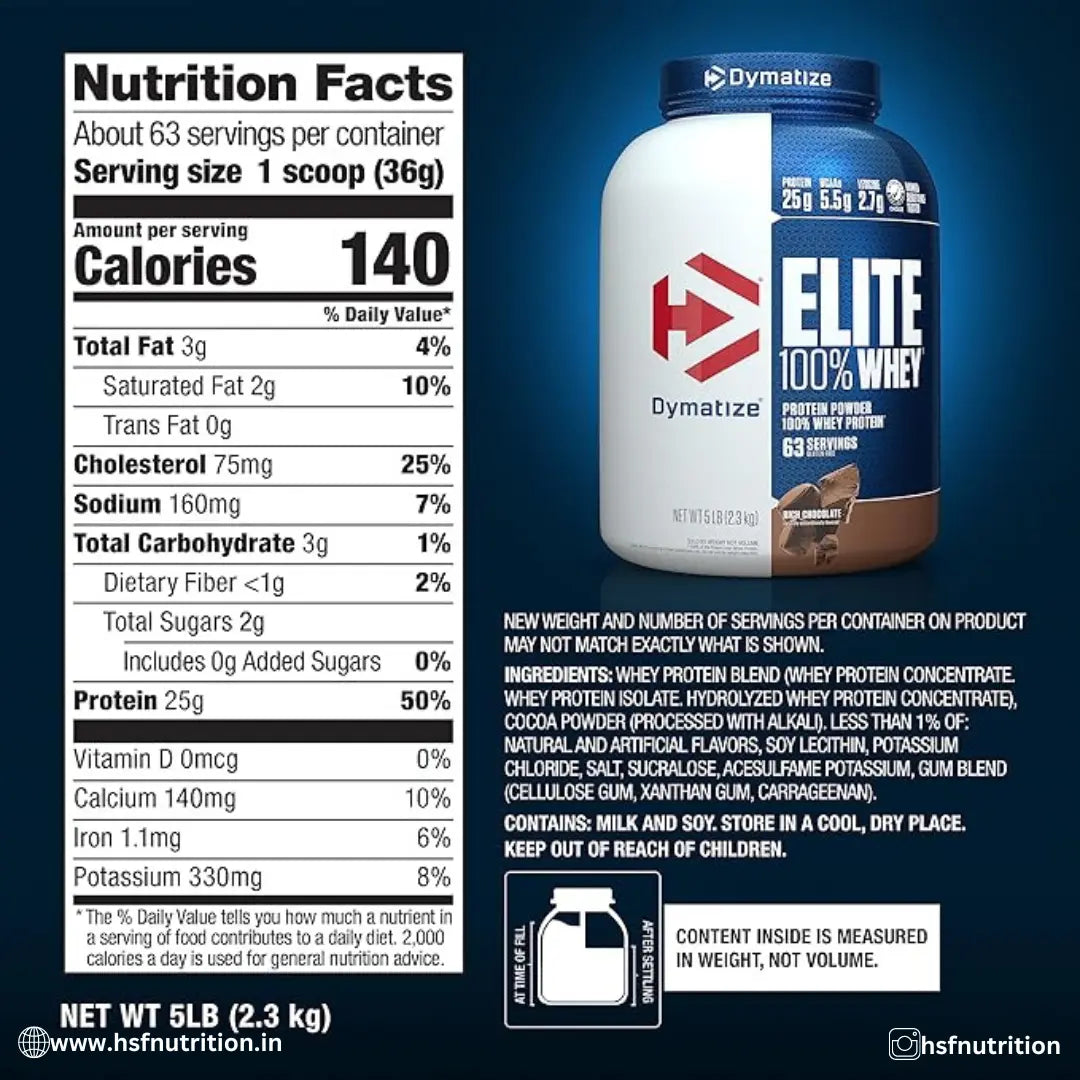 Dymatize Nutrition Elite Whey Protein - 2.26 kg, Rich Chocolate, 25g Protein - Hold Strong Fitness & Nutrition