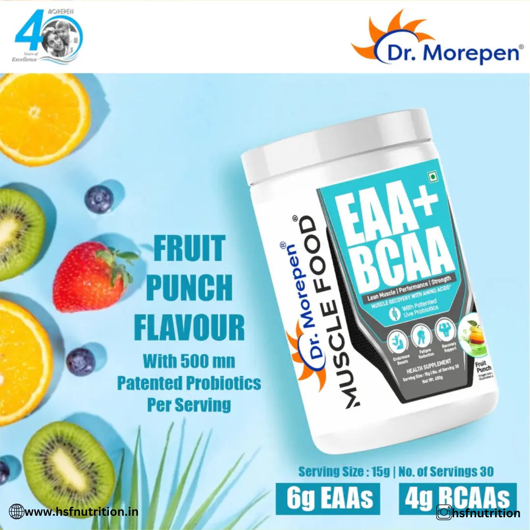 Dr. Morepen Muscle food EAA+BCAA - 30 Serving, Fruit Punch - Hold Strong Fitness & Nutrition