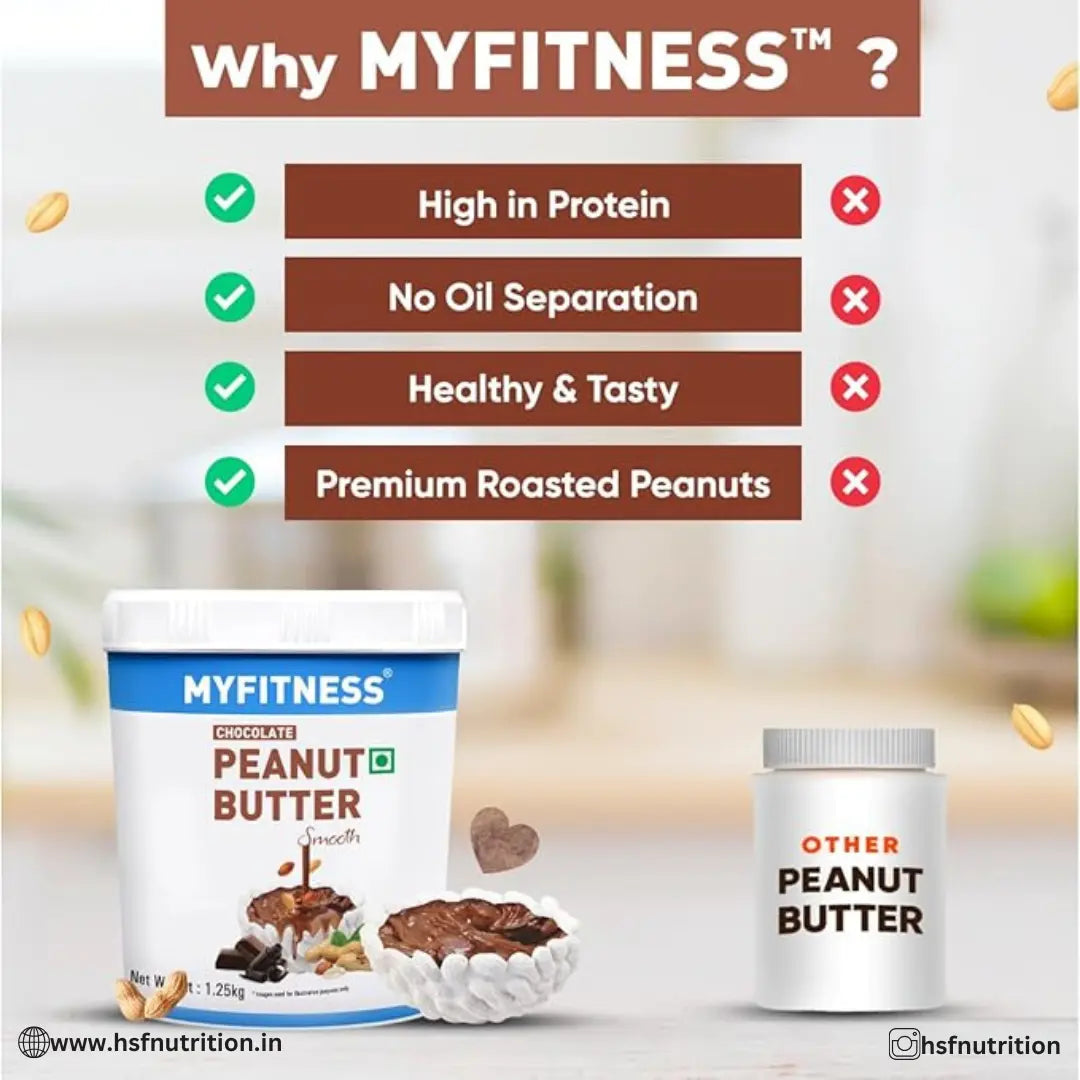 MYFITNESS Chocolate Peanut Butter Smooth - 1.25 kg, 22g Protein, Dark Chocolate - Hold Strong Fitness & Nutrition