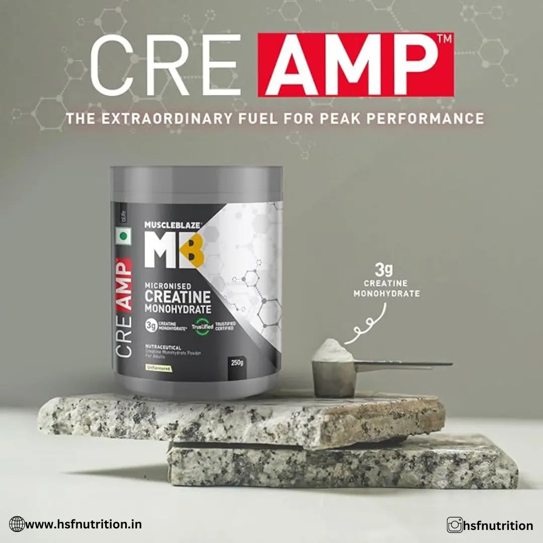 MuscleBlaze MB Creatine Monohydrate CreAMP - 80 Servings, 250g, Unflavoured - Hold Strong Fitness & Nutrition