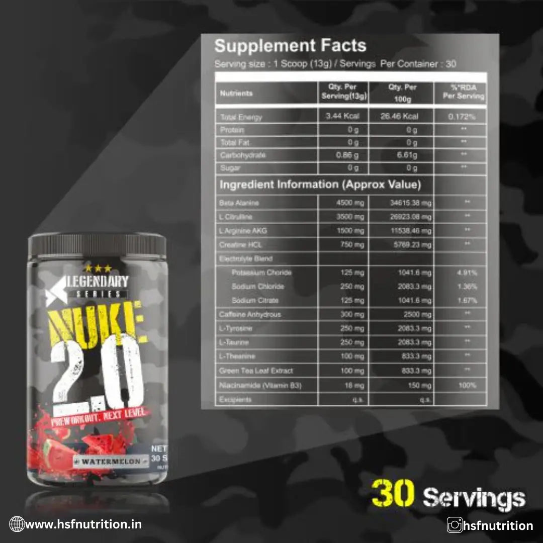 Bigflex PreWorkout Nuke 2.0 Advanced Formulation - 400gm, 30 Servings, Watermelon - Hold Strong Fitness & Nutrition