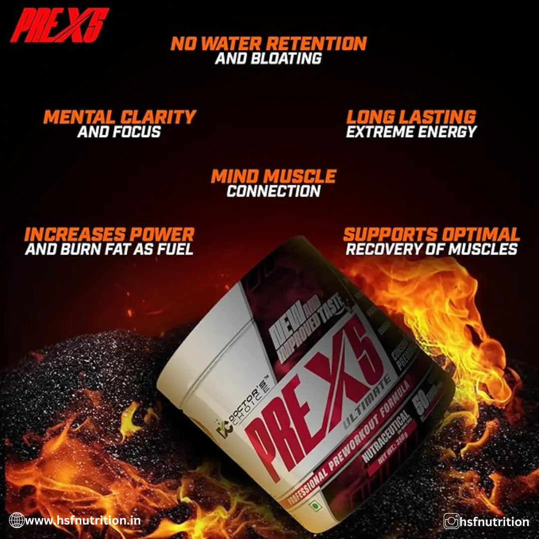 Doctors Choice DC PRE-X5 Ultimate Professional PreWorkout - 350 g, 50 Serving, Tropical Orange - Hold Strong Fitness & Nutrition