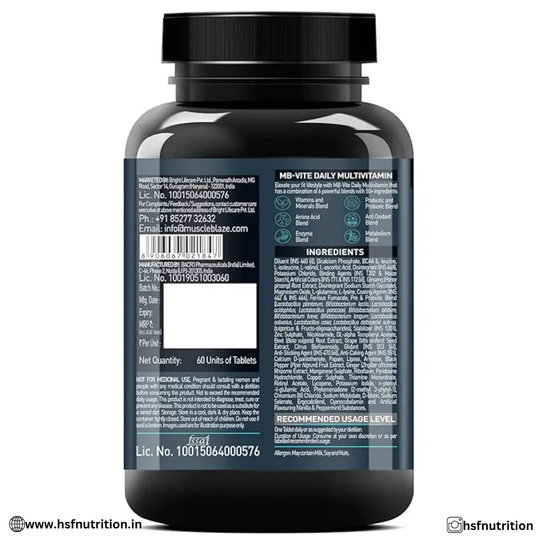 MuscleBlaze MB-Vite Daily Multivitamin - 60 Tablets - Hold Strong Fitness & Nutrition
