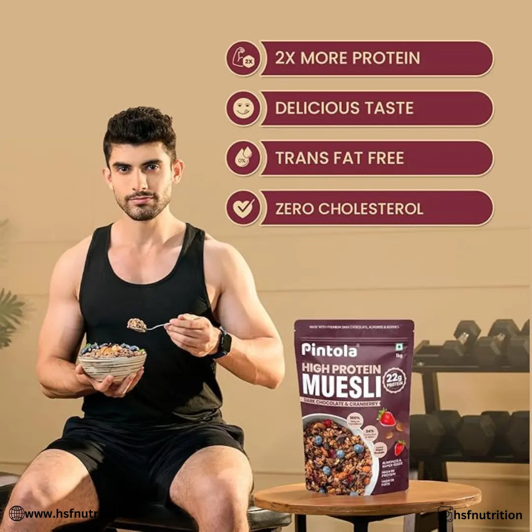 Pintola High Protein Muesli - 1kg, 22g Protein, Dark Chocolate & Cranberry - Hold Strong Fitness & Nutrition