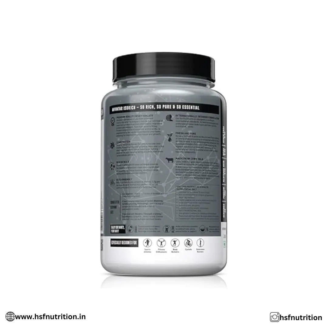 Avvatar Whey Isorich Protein - 1Kg, Malai Kulfi, 29gm, Isolate Protein - Hold Strong Fitness & Nutrition