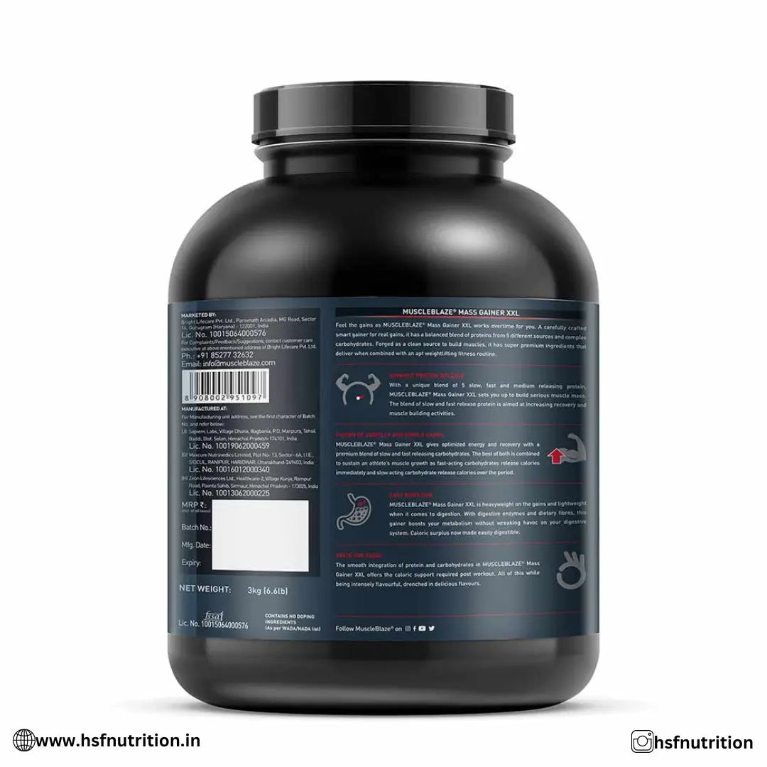 MuscleBlaze MB Mass Gainer Xxl - 3kg, Chocolate - Hold Strong Fitness & Nutrition