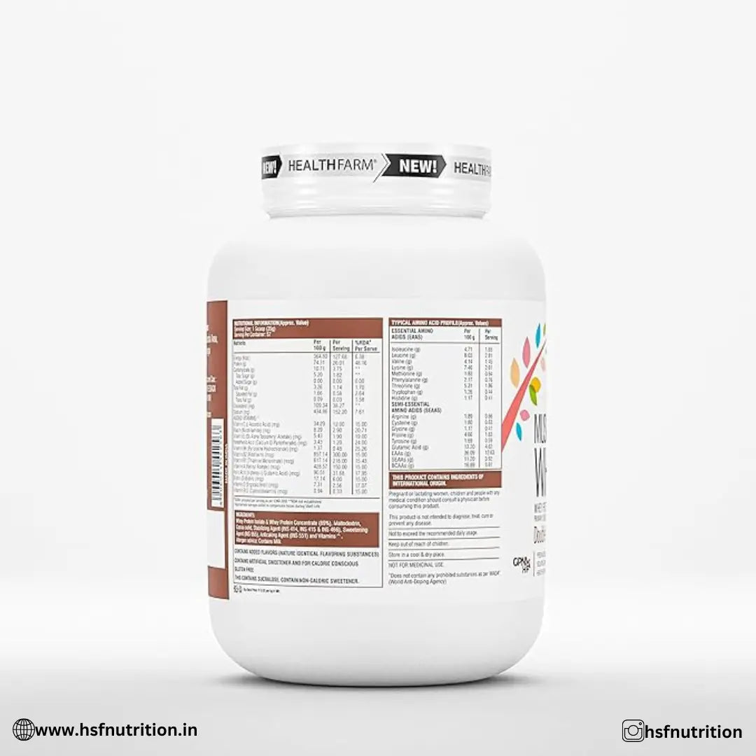 HEALTHFARM Muscle Whey protein - 2 kg, 26 gm, Double Rich Chocolate - Hold Strong Fitness & Nutrition