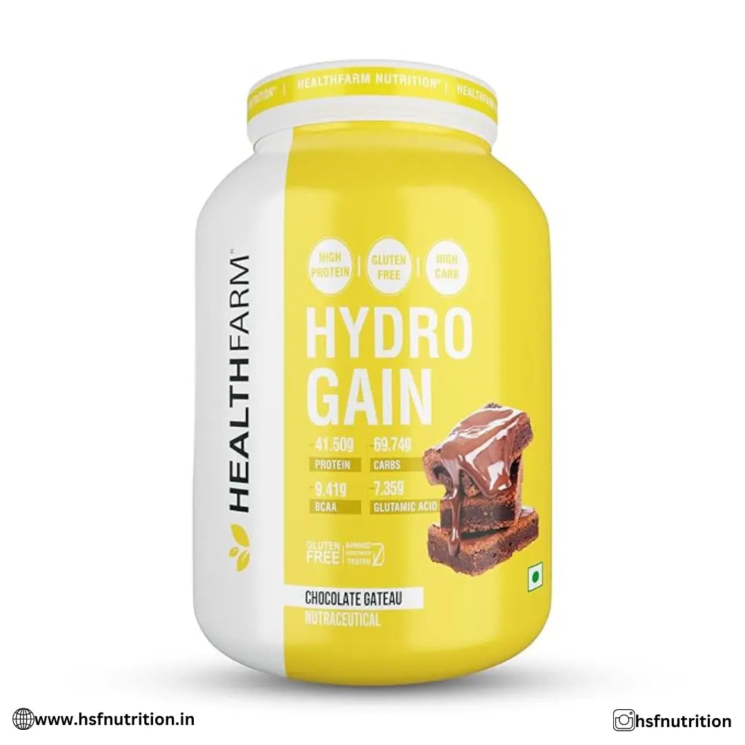 HEALTHFARM Hydro Gain Mass Gainer - 3kg, Chocolate Gateau - Hold Strong Fitness & Nutrition
