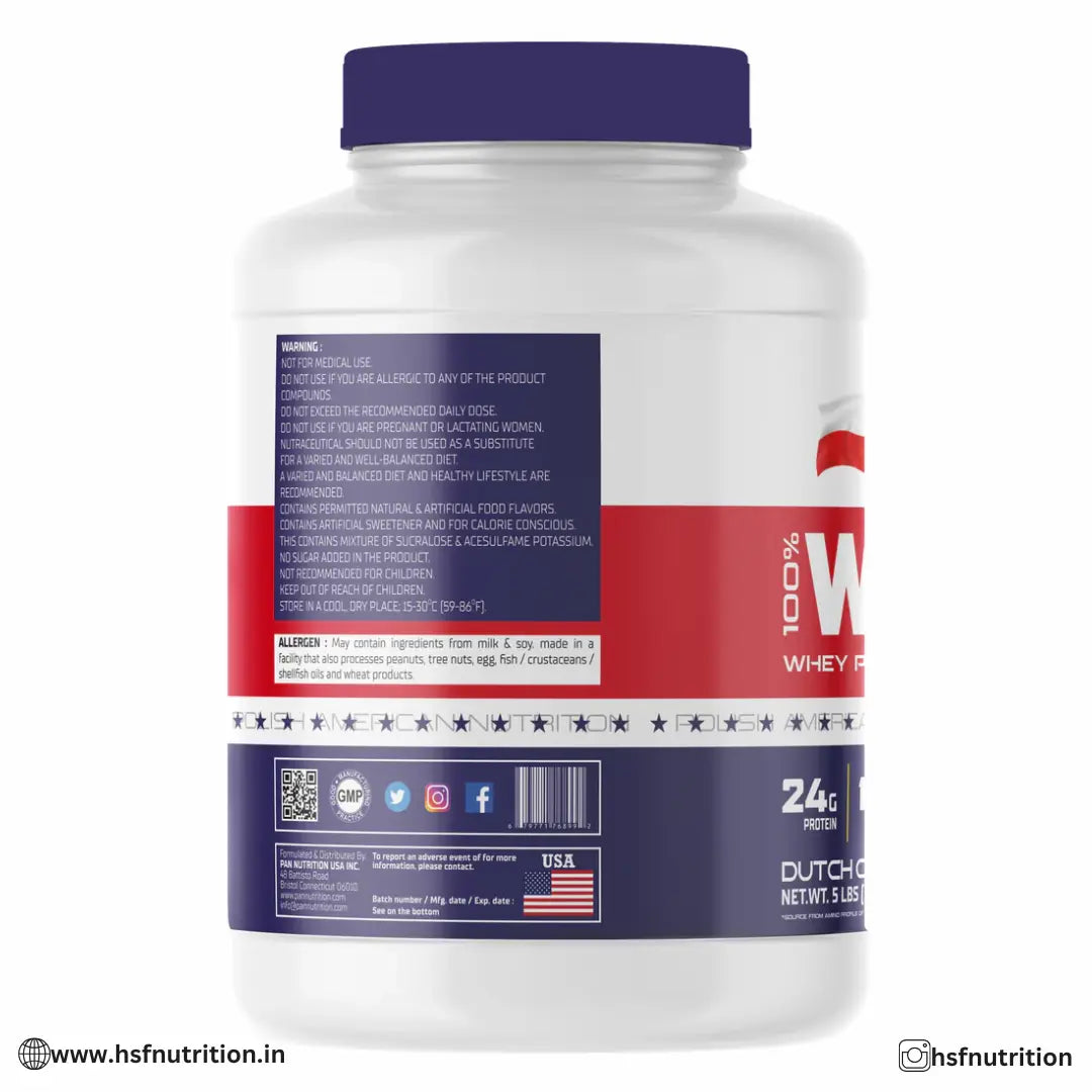 PAN Nutrition 100% Whey Pro Protein - 24gm, 2.26kg/5lbs, 81 Serving, Dutch Chocolate - Hold Strong Fitness & Nutrition