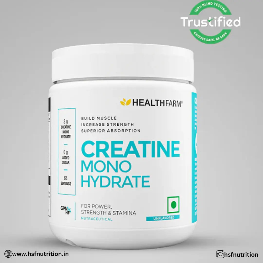 HEALTHFARM Micronized Creatine Monohydrate - 250gm, 83 Serving, Unflavored - Hold Strong Fitness & Nutrition