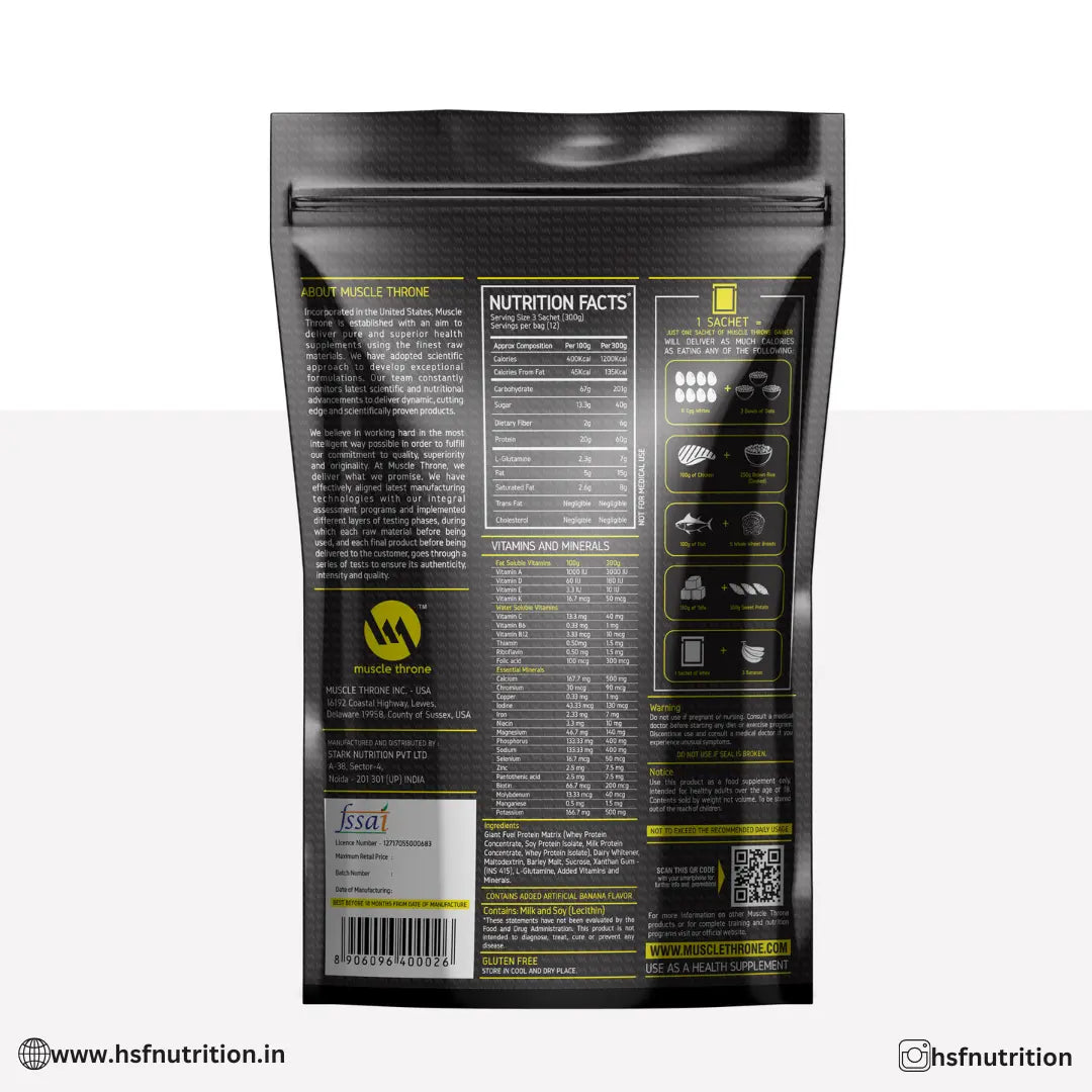 Muscle Throne Giant Fuel Gainer - 3.6 kg, Chocolate, Free Shaker Inside - Hold Strong Fitness & Nutrition