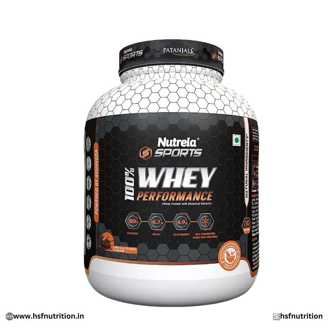 Patanjali Nutrela Sports 100% Whey Performance Protein - 2KG, 80% Protein, Chocolate Irish Patanjali Nutrela Sports