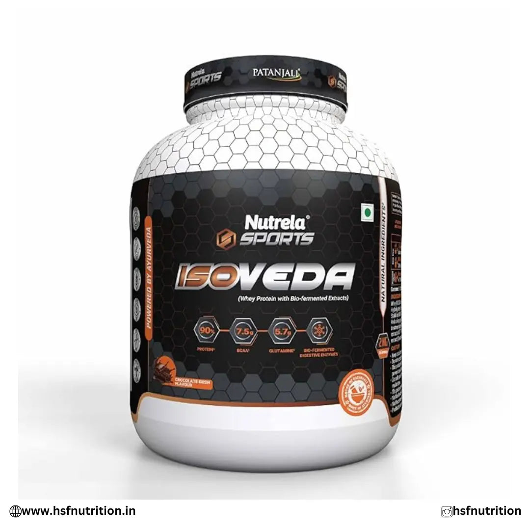 Patanjali Nutrela Sports ISOVEDA Whey Isolate Protein - 2KG, 90% Protein, Chocolate Irish Patanjali Nutrela Sports