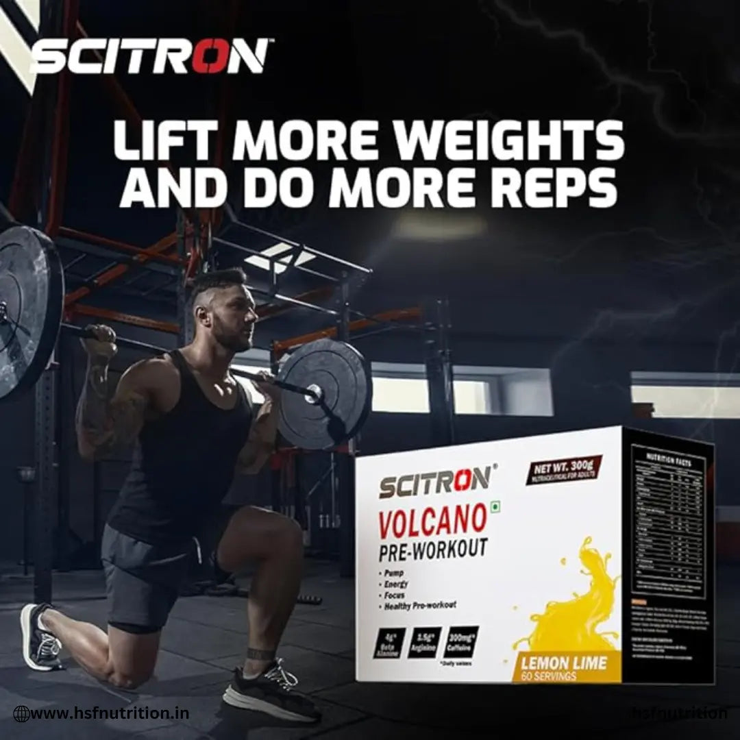 Scitron Volcano Pre-Workout – Lemon Lime | 300mg Caffeine | 60 Servings Scitron