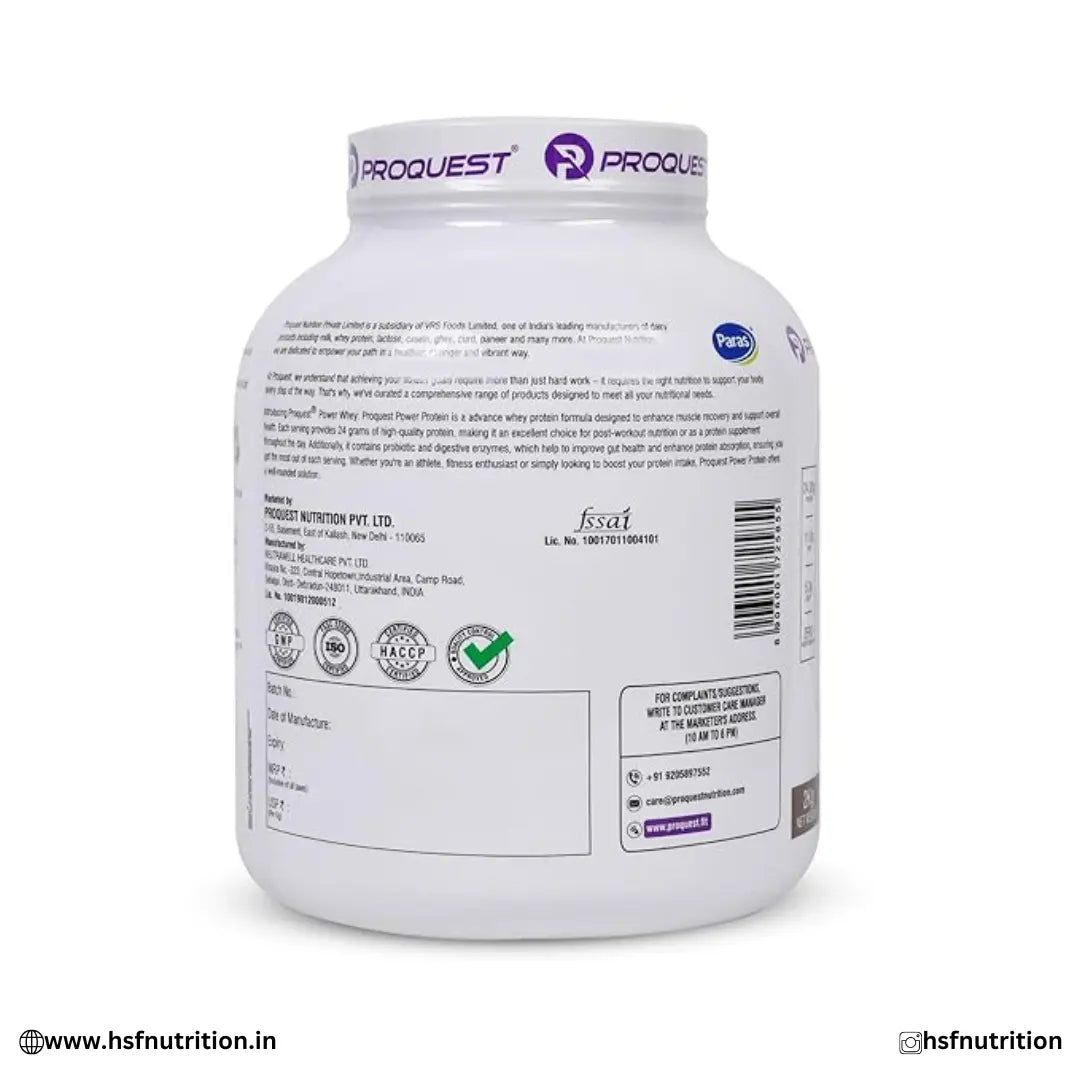 ProQuest Power Whey Protein - 2kg, 24gm, 55 Serving | Lab Tested, Added Probiotics & Digezyme for Fast & Easy Digestion ProQuest