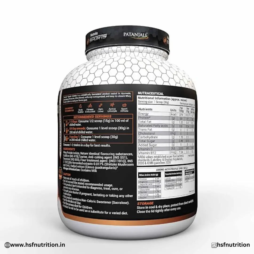 Patanjali Nutrela Sports ISOVEDA Whey Isolate Protein - 2KG, 90% Protein, Chocolate Irish Patanjali Nutrela Sports